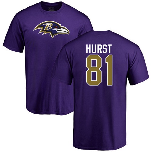 Men Baltimore Ravens Purple Hayden Hurst Name and Number Logo NFL Football #81 T Shirt